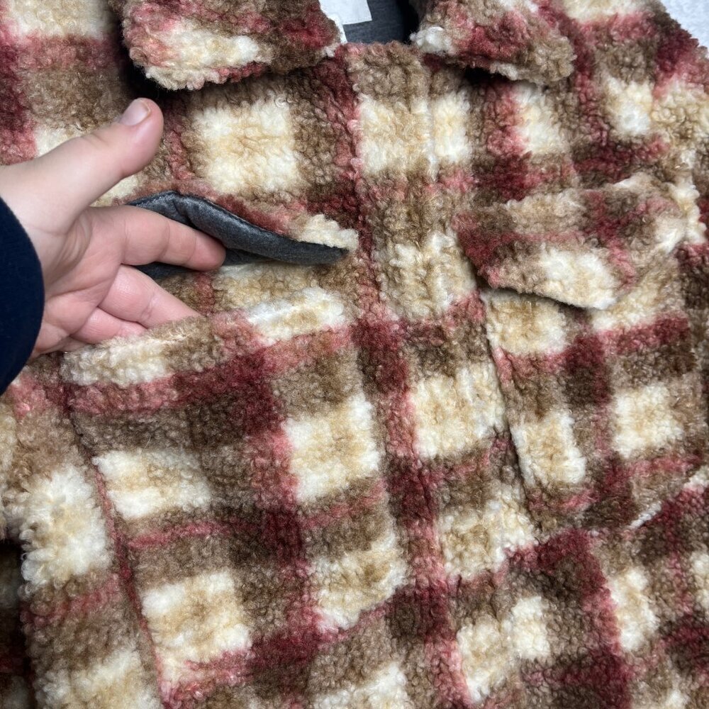 Avec Les Filles Beige Brown Plaid Sherpa Trucker Jacket EUC sz M - Picture 7 of 12